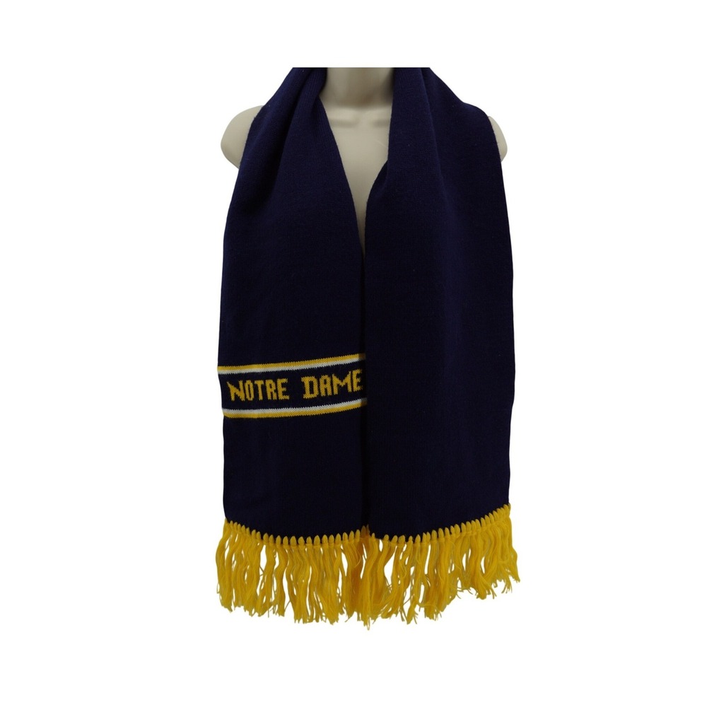 Notre Dame Fighting Irish Knit Scarf Navy Blue Yellow Fringe Collegiate Fan Gear